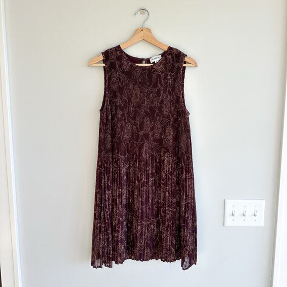 Evereve Hazel Pleated Floral Print Mini Dress Burgundy XS - Picture 2 of 8